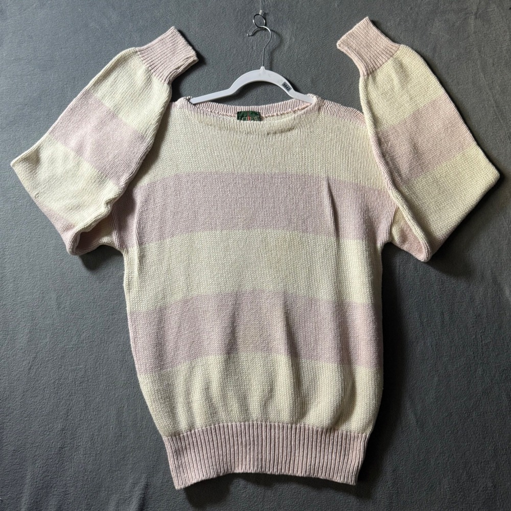 Vintage J. Crew Oarsman Striped Cotton Sweater Pink Cream Large Made in USA